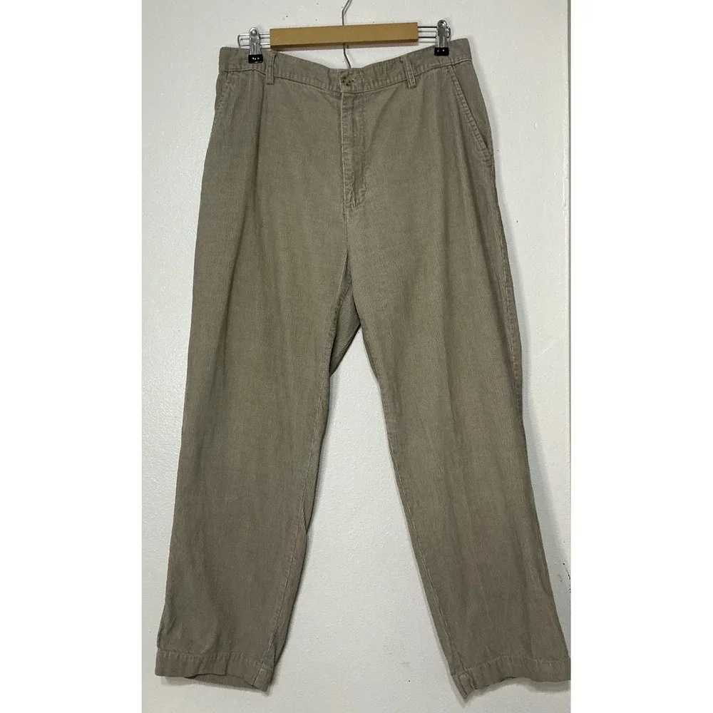 Savile‎ Row Men Corduroy Pants Beige Straight Fit Front Size 34W 30L